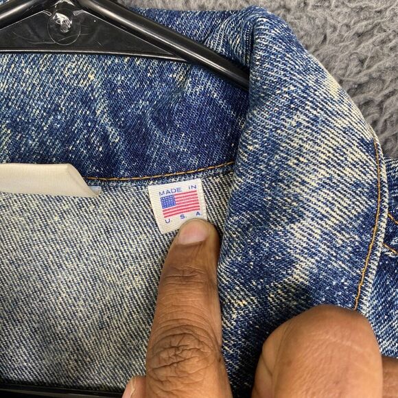 Tyca Embossed Denim Acid Wash Trucker Jacket Eagle Made in USA Size Large - Picture 8 of 13